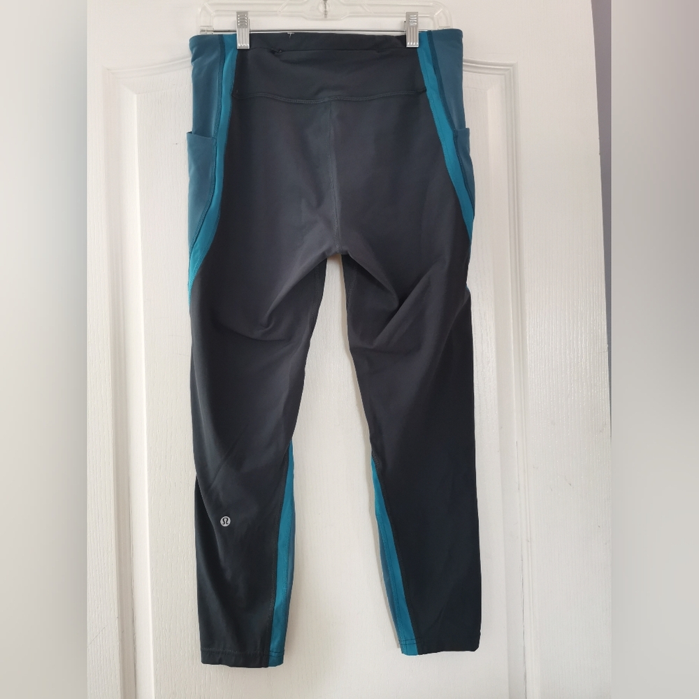 Athletic Colorblock Leggings with Side Pocket - Teal/Charcoal - Picture 7 of 12